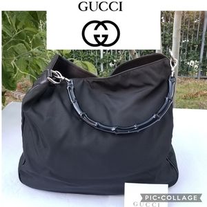 Vintage Gucci Bambo Large Canvas and leather Hobo Tote handbag
